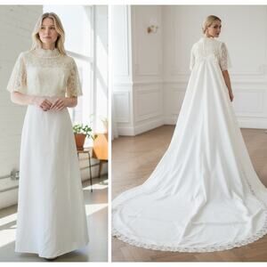 VTG 60s 70s Formal By Jack Goldbach Wedding Dress Detachable Veil Off White S/M